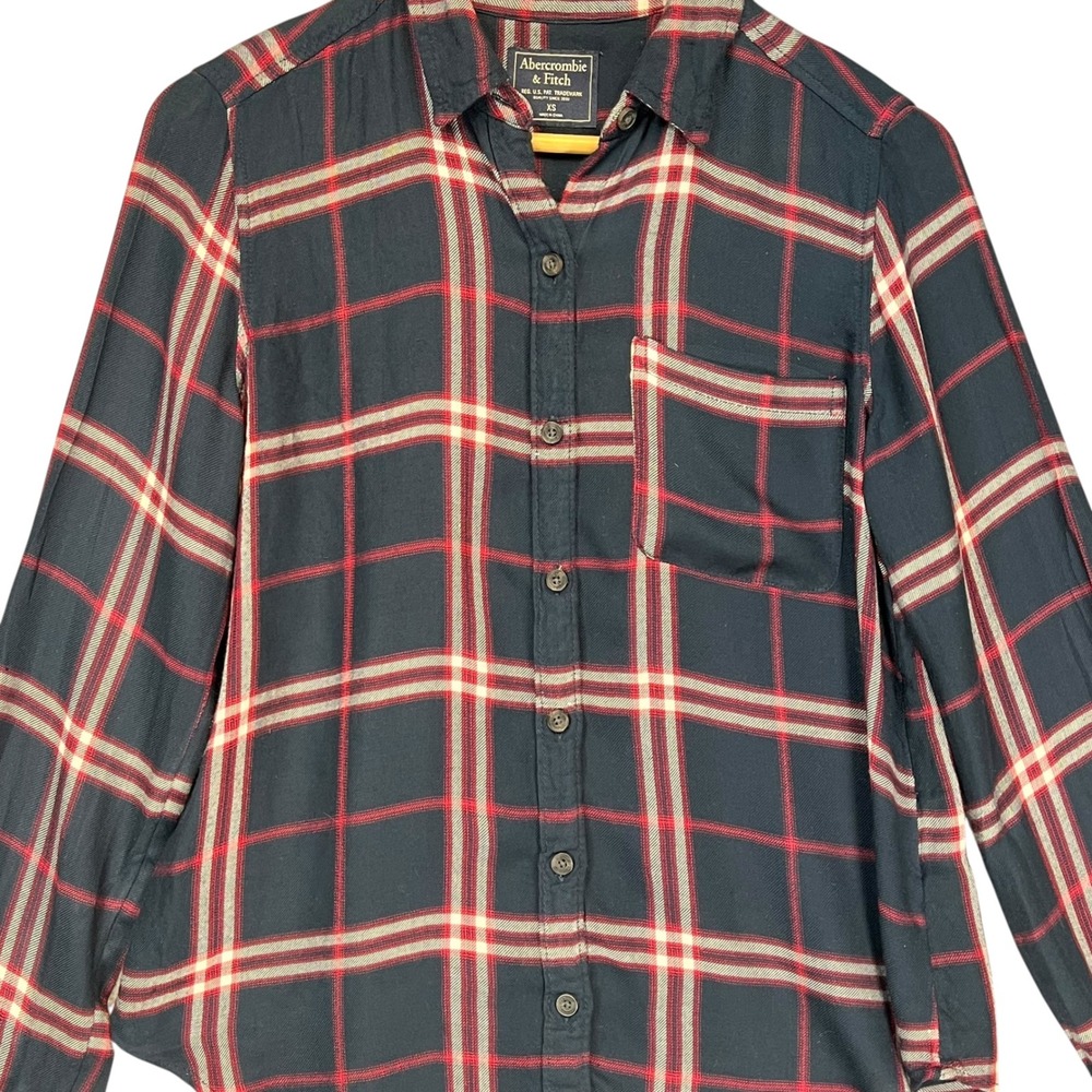 Abercrombie & Fitch Womens Soft Flannel Shirt Blue Red Plaid Long Sleeve XS‎ - Picture 2 of 8